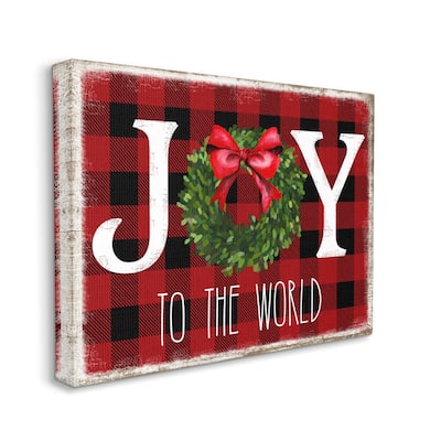 Stupell Industries Joy To World Christmas Charm Buffalo Plaid Canvas Wall Art - Multi-Color