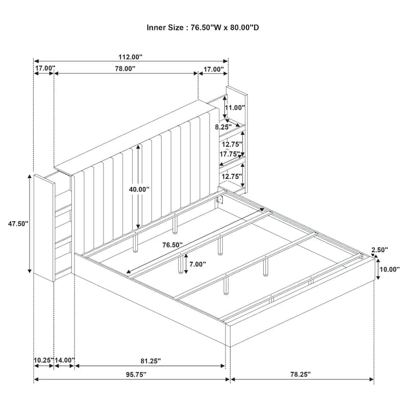 Arielle Bookcase Panel Storage Bed Light Oak