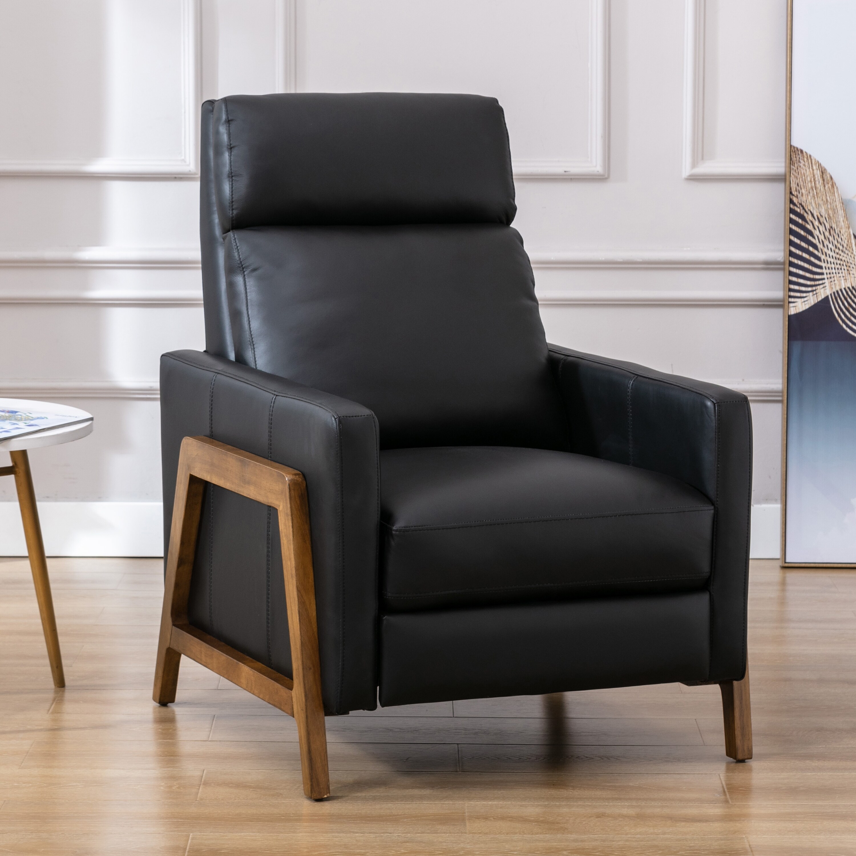 Roland Top Grain Leather Wood Frame Push Back Recliner