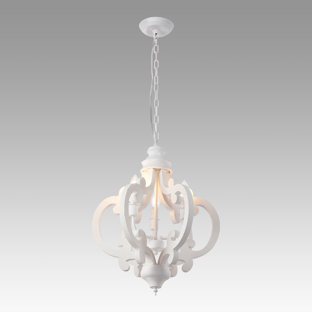 Cottage Geometric Distressed Wood Chandelier 3-Light Farmhouse Wood Ceiling Light