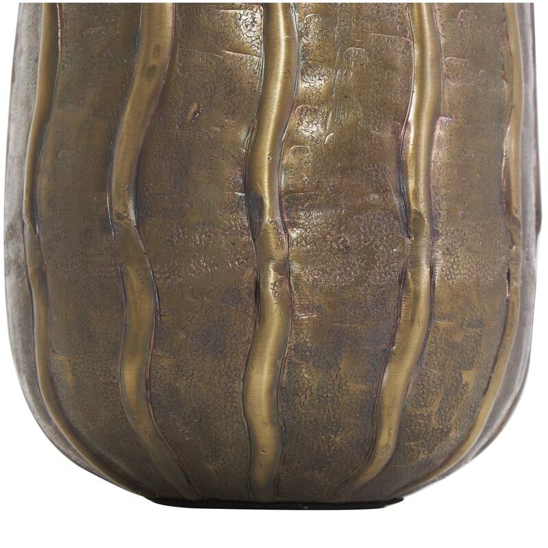 Metal Snakeskin Inspired Decorative Vase with Dimensional Wavy Accents - Brass - Roche River Decor