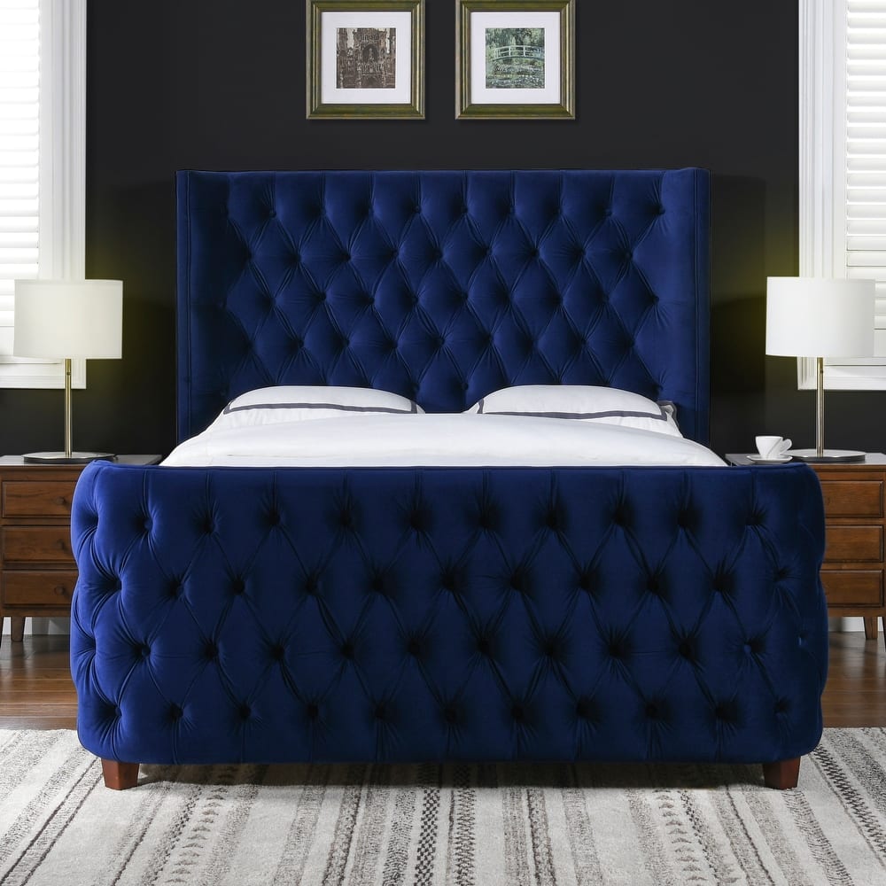 Chateau Velvet Upholstered Tufted Sheltered Panel Bed Set