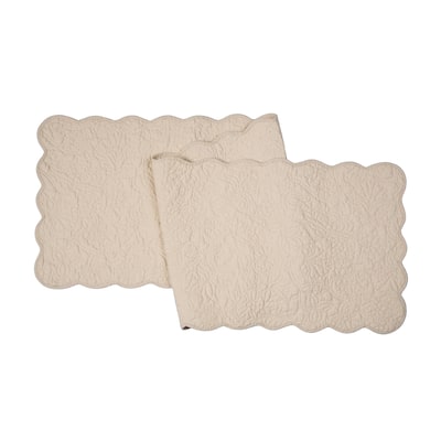 51" x 14" Christiana Khaki Floral Reversible Machine Washable Quilt Table Runner - Beige