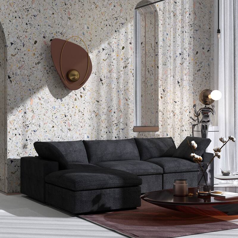 Minimalist Modern Upholstered Sofa Down Filled Sectional Modular Couch Cloud Sofa.