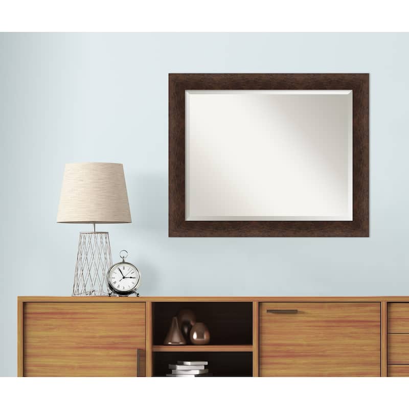 Warm Walnut Beveled Wood Framed Wall Mirror - Warm Walnut