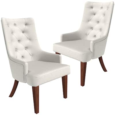 Dining Chair in Leather/Velvet Diamond-Tufted with Rubberwood Legs Set of 2