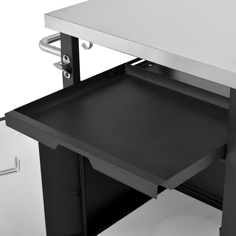 39.5" Outdoor Grill Cart with Stainless Steel Top, Outdoor Kitchen Island with Wheels and Spice & Paper Rack for BBQ