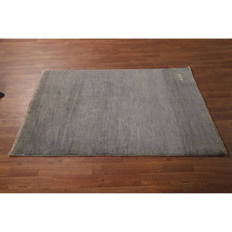 Gray Solid Gabbeh Oriental Foyer Rug Hand-Knotted Wool Carpet - 3'3"x 4'9"