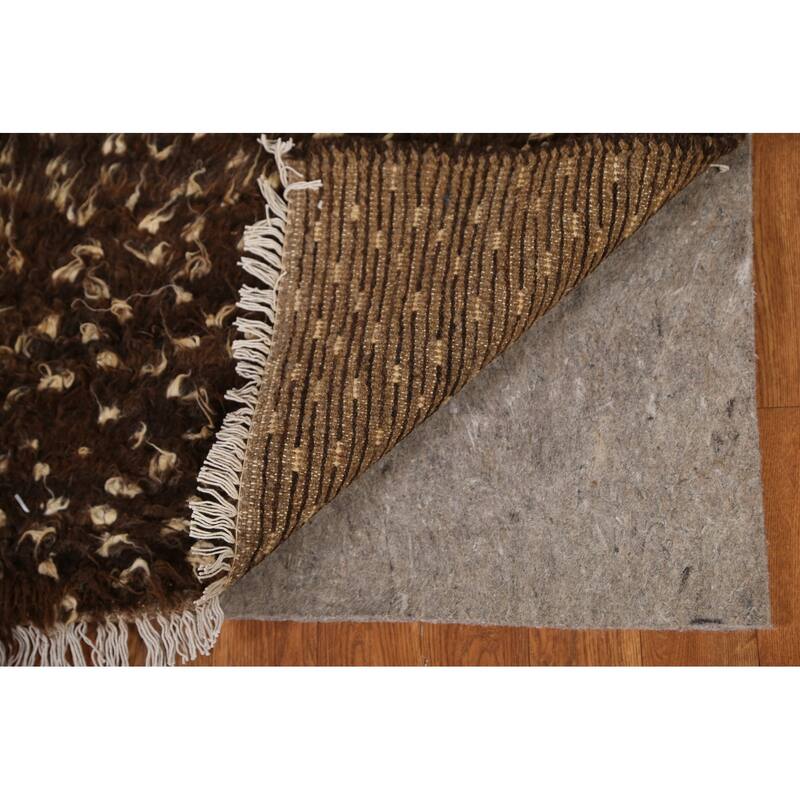 Hand Knotted Oriental 100% Wool Carpet Modern Tribal Brown Moroccan Area Rug - 9' 3'' X 6' 9''