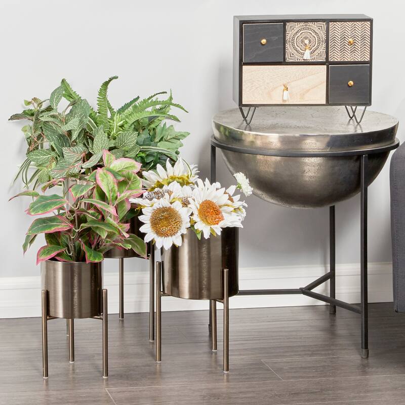 Gold Black White or Silver Iron Glam Contemporary Planter (Set of 3) - S/3 18", 14", 12"H