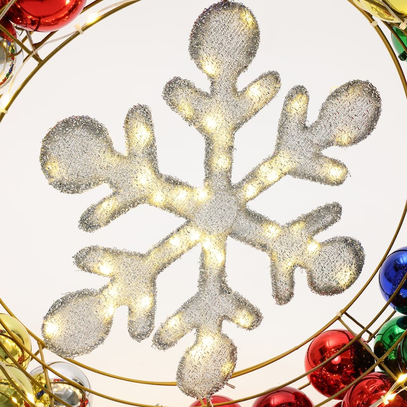 3Ft Tall Ornament and Snowflake Wreath Outdoor Holiday Decoration with Lights - 36" H x 31.5" W x 6.3" D