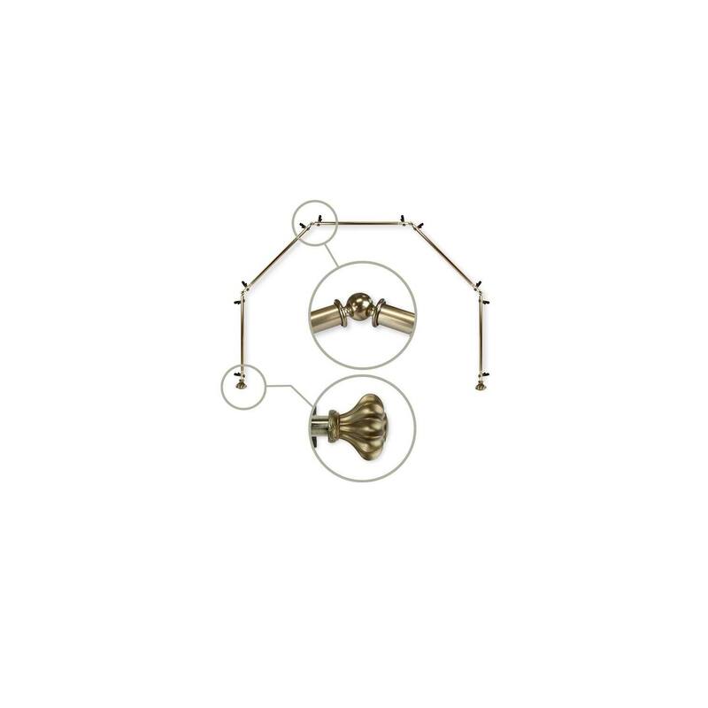 Bay Window Curtain Rod - 5 Sided Antique Brass Rod - Corner Drapery Hardware - Single Curtain Rod 13/16 Inch - M