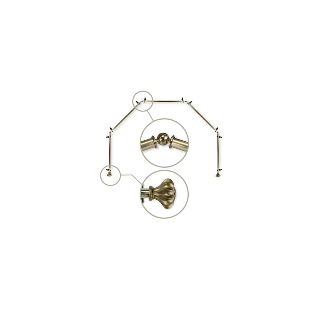 Bay Window Curtain Rod - 5 Sided Antique Brass Rod - Corner Drapery Hardware - Single Curtain Rod 13/16 Inch - M