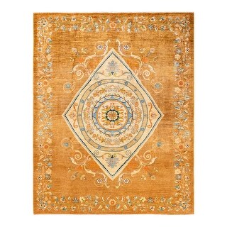 Overton One-of-a-Kind Hand-Knotted Contemporary Tribal Eclectic Yellow Area Rug - 7' 10" x 10' 3"