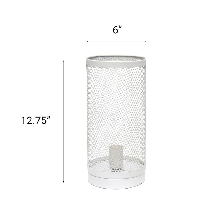 12.75" Industrial Mesh Cylinder Table Lamp, Modern Accent Lighting For Living Room, Entryway, Bedroom, Office, Black