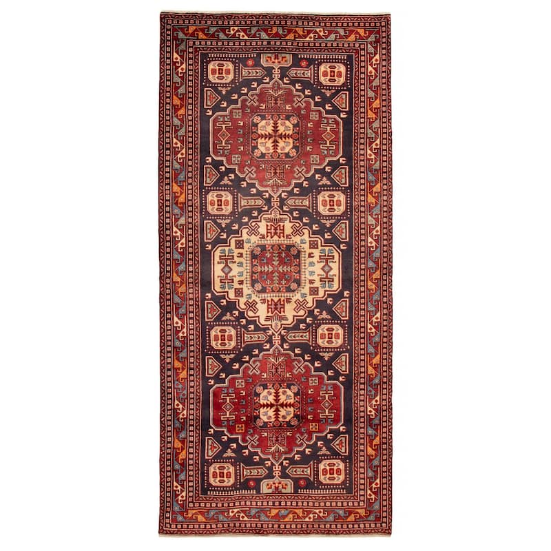 ECARPETGALLERY Hand-knotted Konya Anatolian Dark Navy Wool Rug - 4'9 x 10'9 - Dark Navy - 4'9 x 10'9