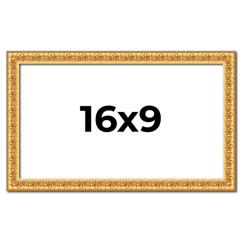 16x9 Frame Gold Real Wood Picture Frame Width 1 inches | Interior