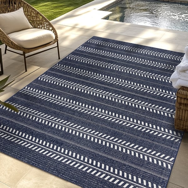 slide 2 of 13, Gertmenian Solterra Modern Casual Lodge Weather Resistant Polypropylene Flatweave Indoor/ Outdoor Area Rug Collection Vista Navy White - 5'3"x7'
