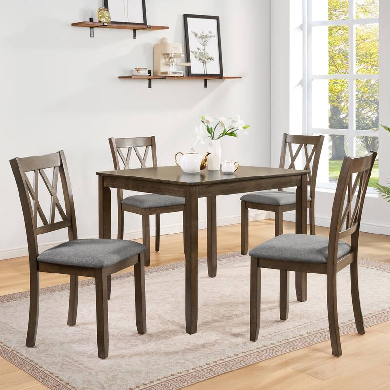 Elegant 5-piece Wooden Dining Table Set with 4 Cross-Back Chairs, Kitchen Table Set with Slim Tapered Legs for 4 People - Brown