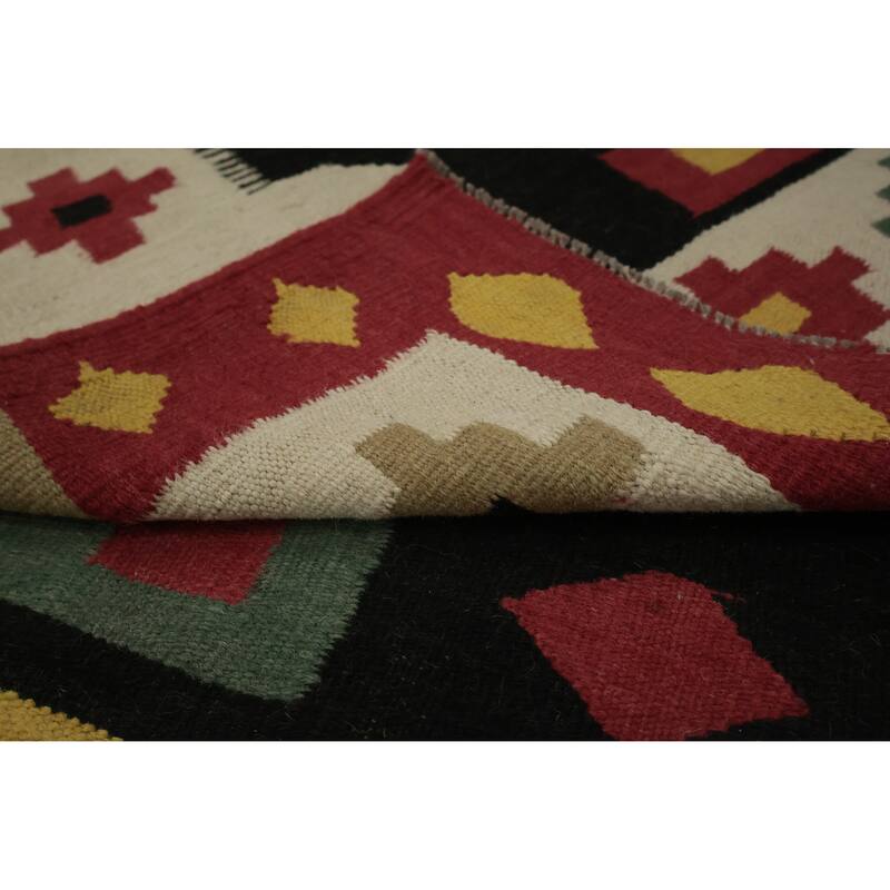 Hand Woven Oriental 100% Wool Carpet Southwestern Tribal Black Kilim Area Rug - 8' 8'' X 5' 8''