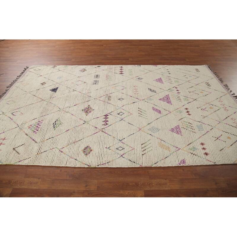 Geometric Moroccan Area Rug Handmade Wool Carpet - 5'10"x 9'9"