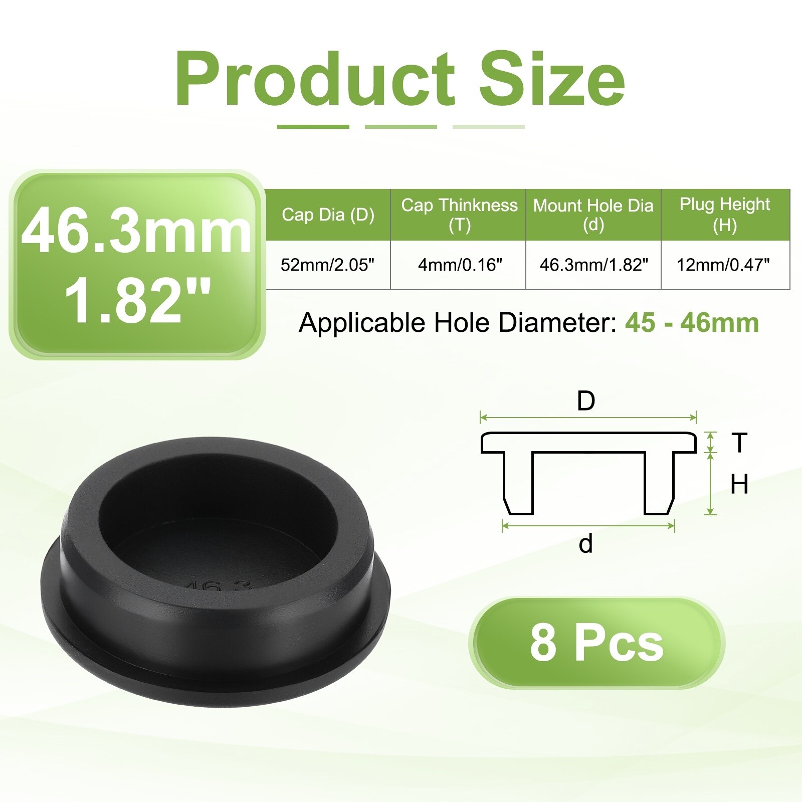 Silicone Hole Plug, High Temp t Type Rubber Stoppers, Waterproof Button Hole End Covers - Black