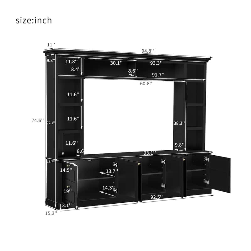 All-in-One Modern TV Stand with Bookcase 3 Adjustable Shelves 70 Inch TV