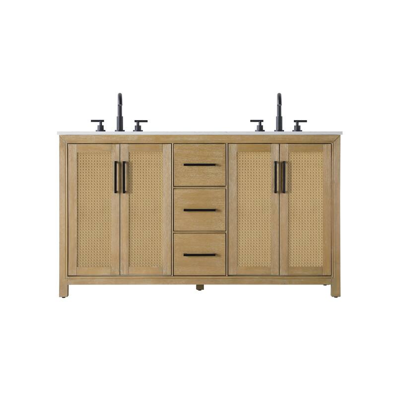 Elegant Lighting VF29560D Alina 60" Free Standing Double Basin Vanity - Linen Oak - Oak Finish