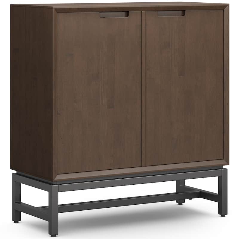 Simpli Home Banting Solid Wood 39 inch Storage Cabinet in Walnut Brown (Set of 2) - 39"W x 16"D x 42"H