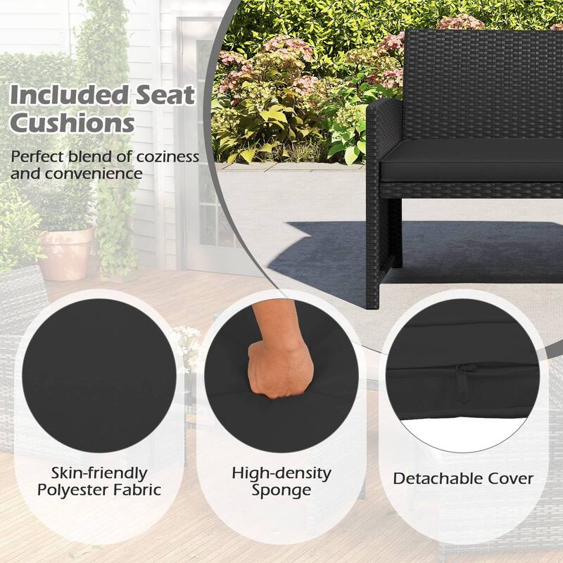 Gymax Set of 8 Patio Conversation Set w/Seat Cushions & Tempered Glass