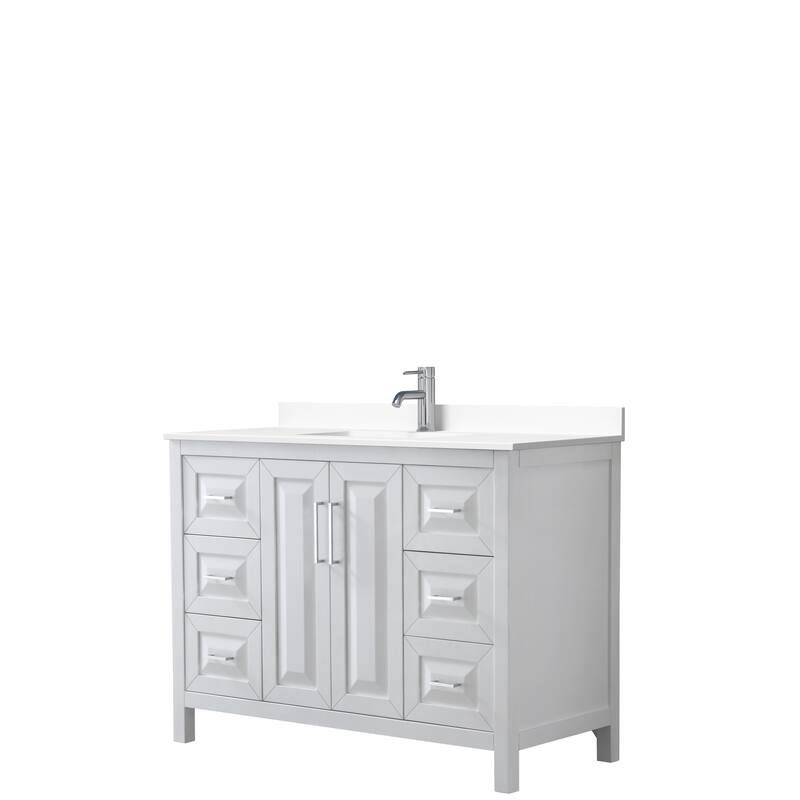Daria 48 Inch Single Vanity, Cultured Marble Top - White, Chrome Trim, White Cultured Marble Top