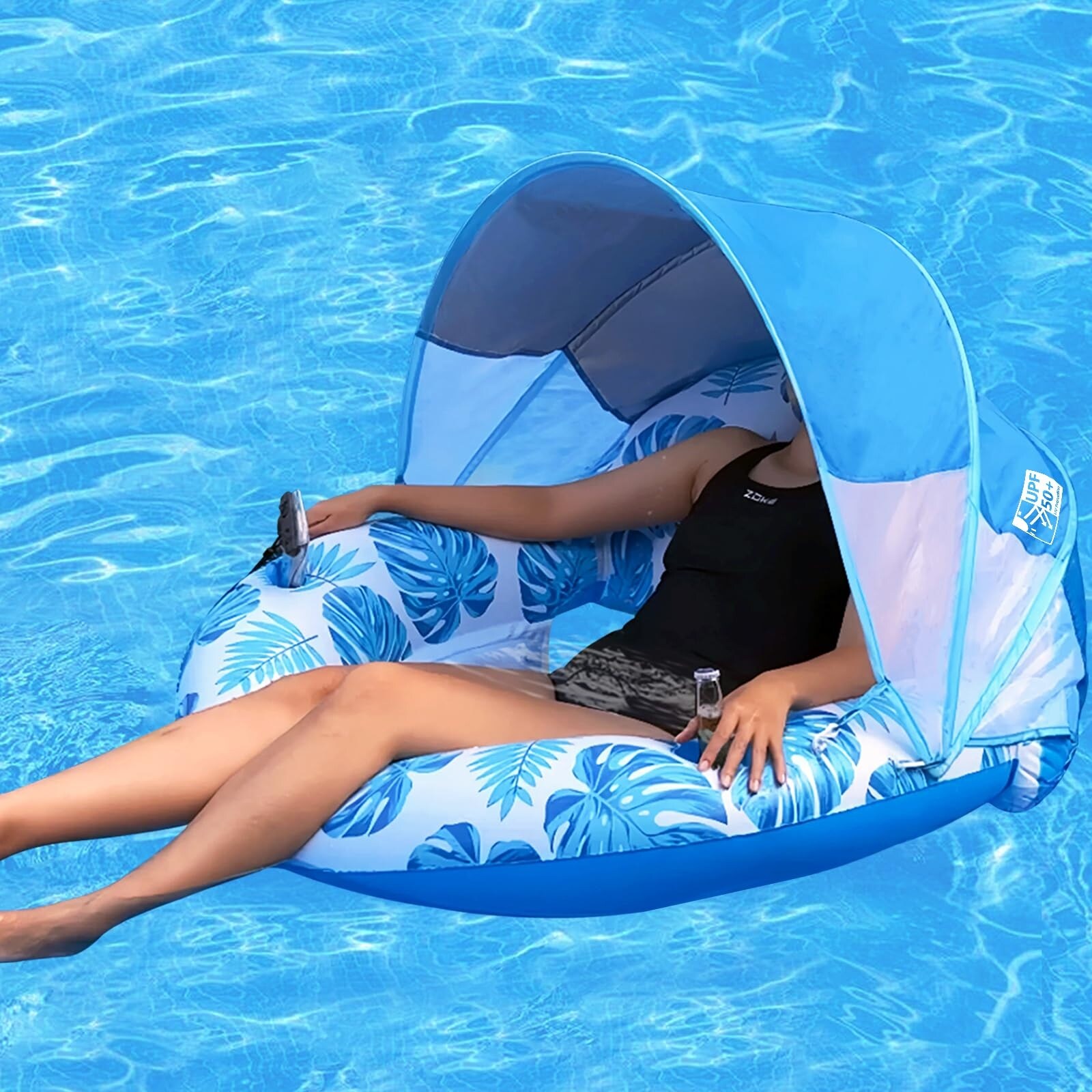 New Upgraded Pool Chair Float with Shade XL Pool Floats Inflatable Pool Chair Lounge Float with Cup Holder Backrest Bed Bath Beyond 40548426