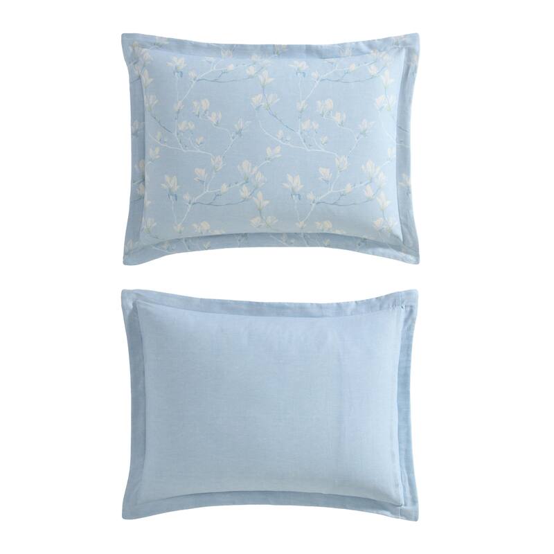 Laura Ashley Magnolia Grove Floral Reversible Breathable Cotton Comforter Set (Blue)