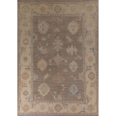 Vegetable Dye Oushak Oriental Area Rug Handmade Beige Wool Carpet - 8'11" x 12'1"