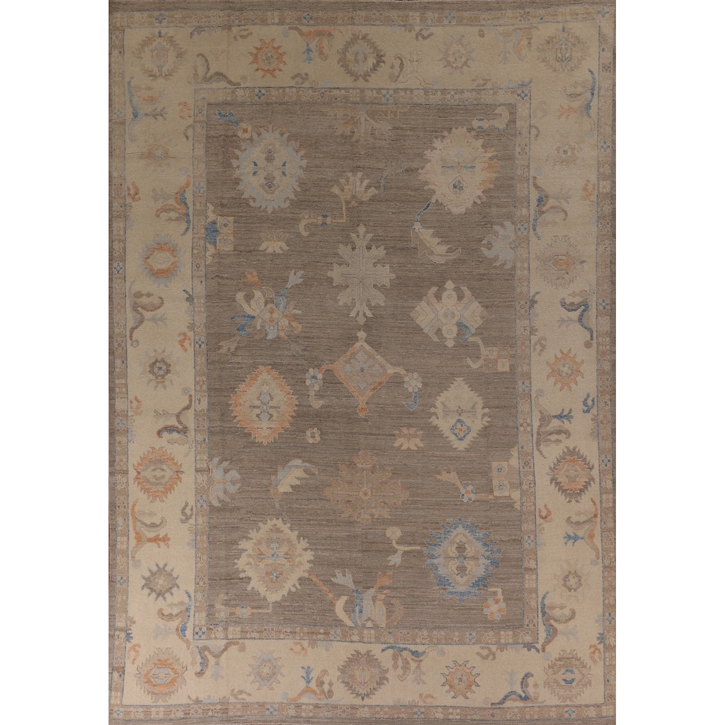 Vegetable Dye Oushak Oriental Area Rug Handmade Beige Wool Carpet - 8'11" x 12'1"