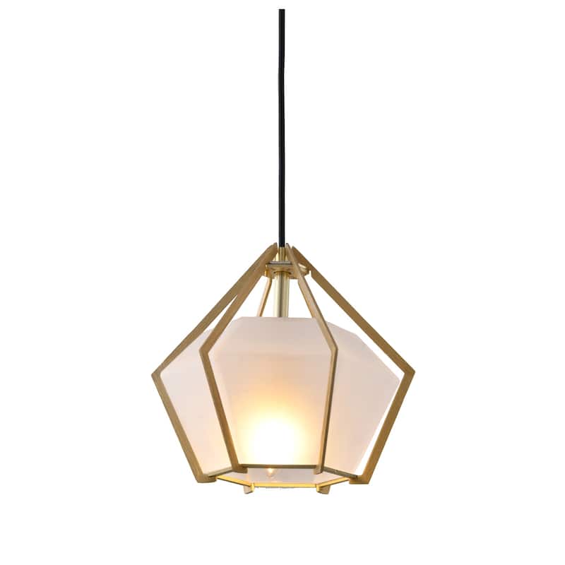 Gold Pendant Light - Adjustable Cord & Frosted Glass Shade - Elegant Aluminum Frame Lighting - 9.5