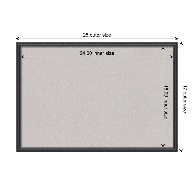 Stylish Black Narrow Wood Framed Grey Corkboard Bulletin Board - Board Size 24x16