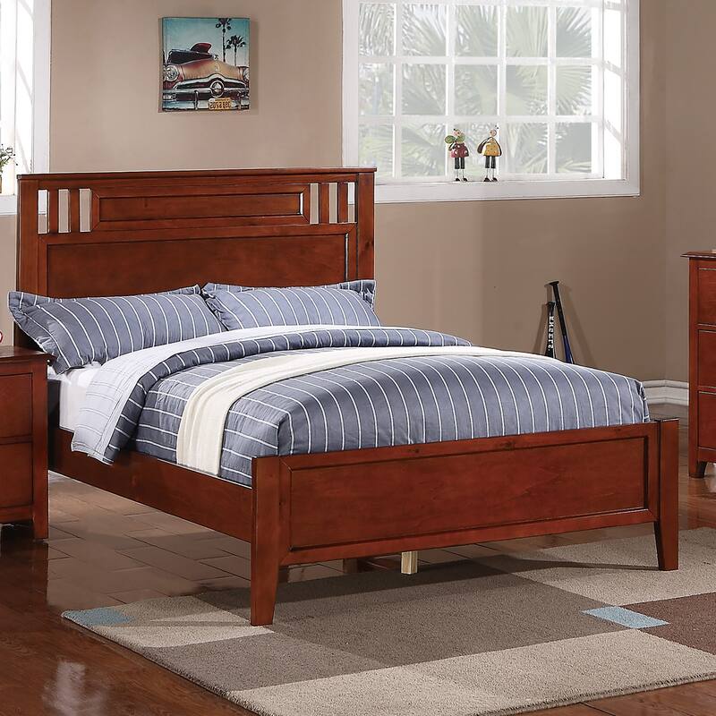 Twin Size Bed with Unique Cherry/Espresso Headboard, Modern Design, Compact and Elegant - Cherry
