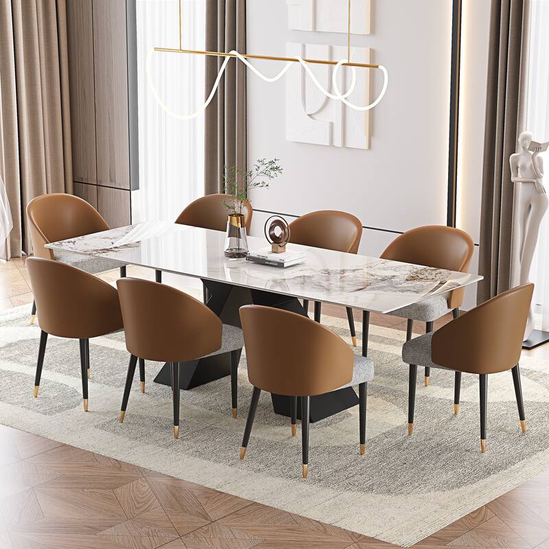 63'' to 94.5” Extendable Dining Table For 8-10 with Sintered Stone Table top and Metal Base - 94.48"