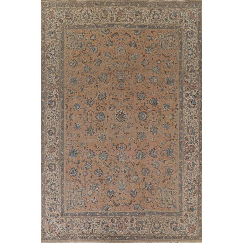 Hand Knotted Oriental 100% Wool Carpet Traditional All-Over Coral Tabriz Area Rug - 12' 6'' X 9' 7''