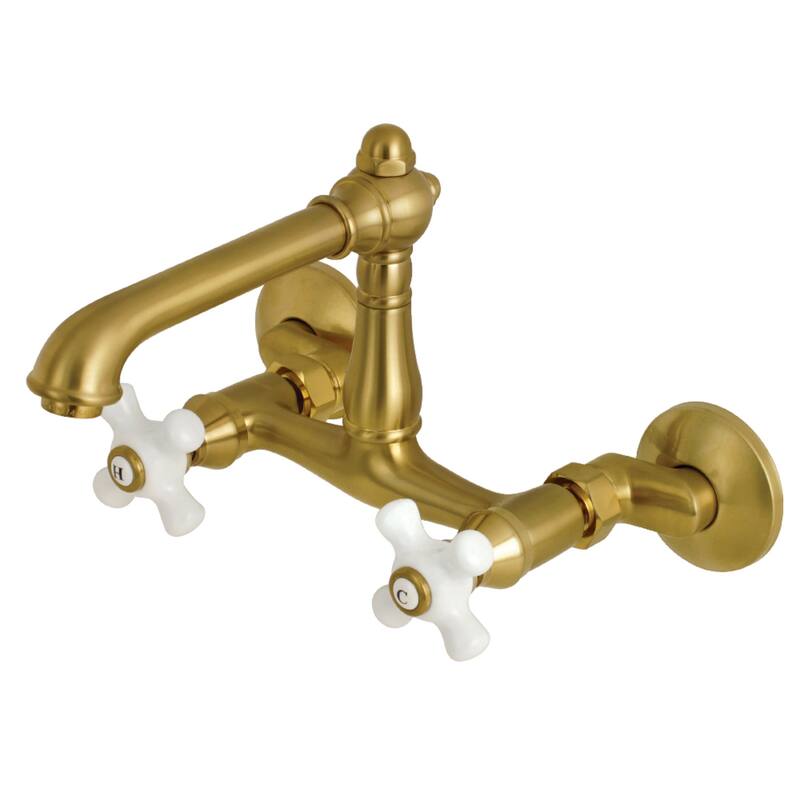 Kingston Brass English Country 6 in. Adjustable Center Wall Mount Kitchen Faucet - Brushed Brass
