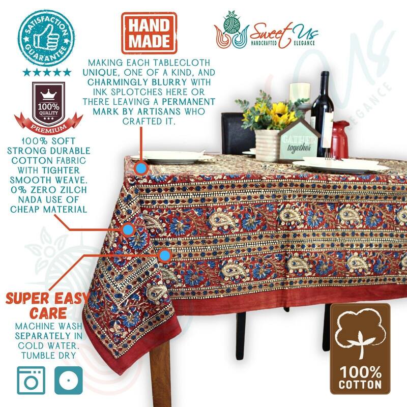 Block Print Floral Paisley Elephant Tablecloth Rectangle