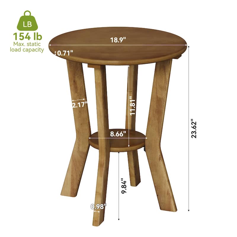 Round Farmhouse End Table with Shelf for Bedroom & Living Room