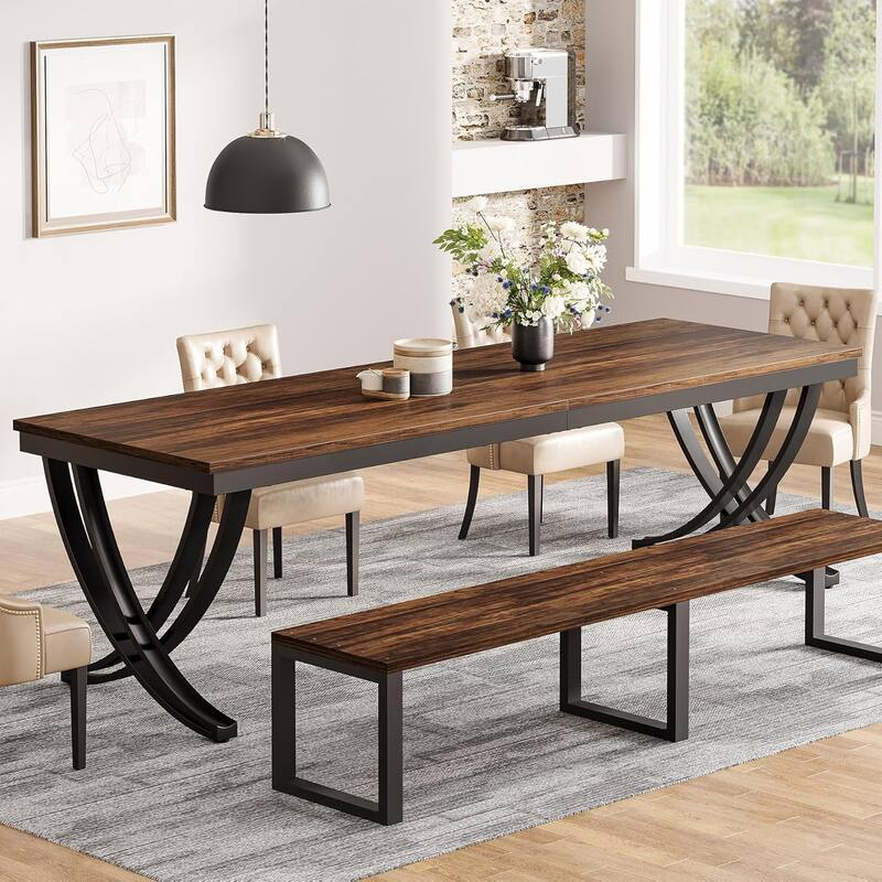 78" Large Rectangular Dining Table, Farmhouse Solid Wood Top Kitchen Table for Dining/Living Room