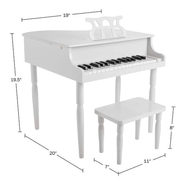 dimension image slide 1 of 3, Hey Play Kids Piano - 30 Key Mini Grand Piano with Music Stand and Bench
