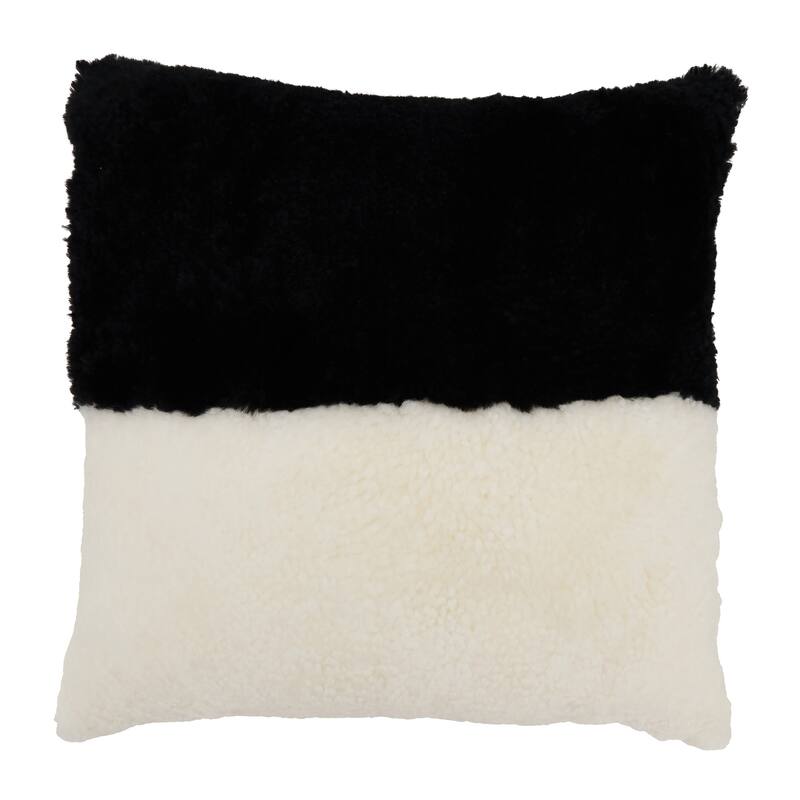 Luxurious Sheep Fur Pillow with Two-Tone Elegance - 20"x20" - Feather Down - Black