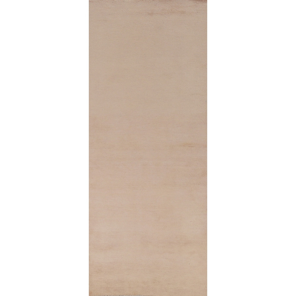 Hand Knotted Oriental 100% Wool Carpet Modern Solid Peach Gabbeh Runner Rug - 8' 3'' X 2' 7''