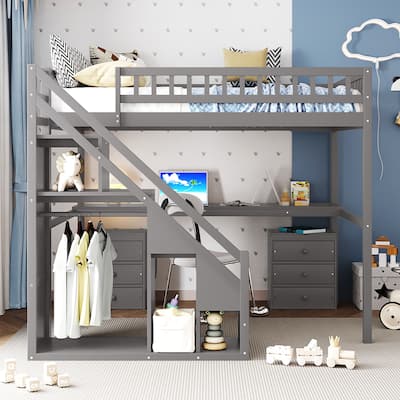 Full Size Loft Bed with Two Chest of Drawers
