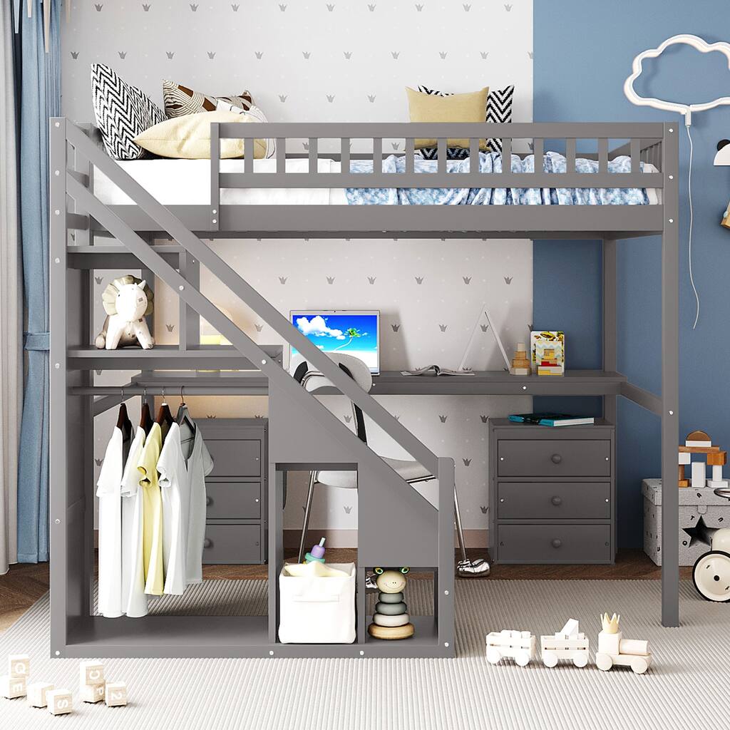 Full Size Loft Bed with Two Chest of Drawers