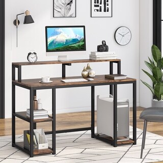 47"/42" Computer Desk with Monitor Stand, Study Table Writing Desk with Shelf